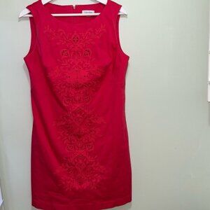 Calvin Klein Embroidered Sheath Dress Dark Pink Sz 10